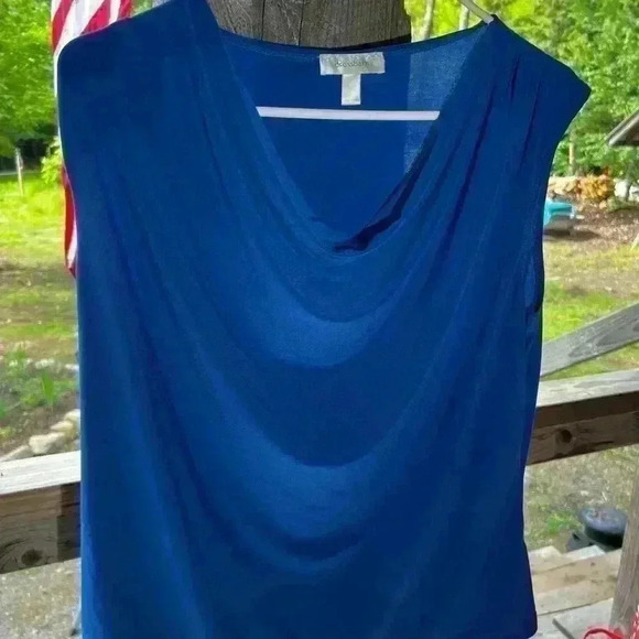 Women's XL Dress Barn Royal Blue Sleeveless Scoop Drape Neck Blouse - Picture 3 of 4